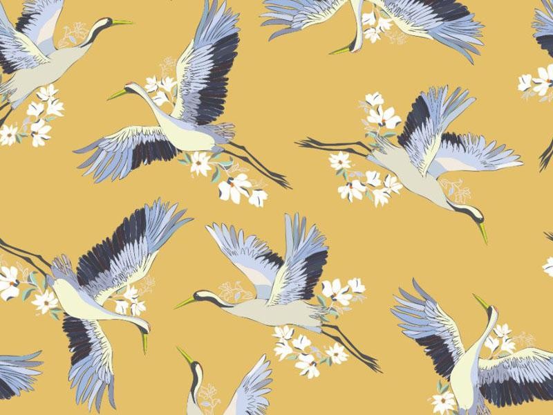 Crane bird patterned faux leather - daru